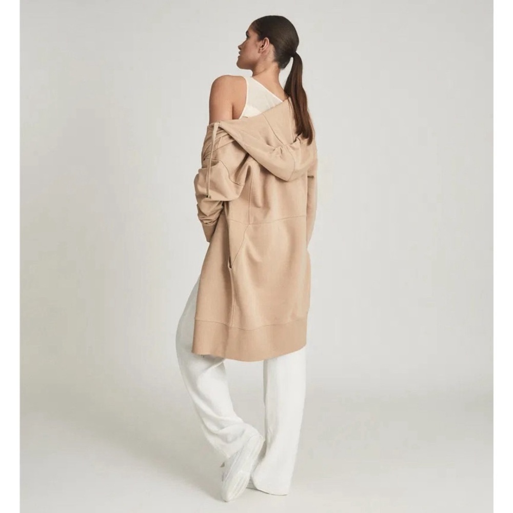 Reiss Brinley Longline Loungewear Hoodie in Camel Cotton Small
